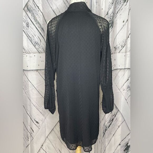 Bebe Black Dotted Swiss Dress Neck Tie Ruffles Large - Picture 6 of 10